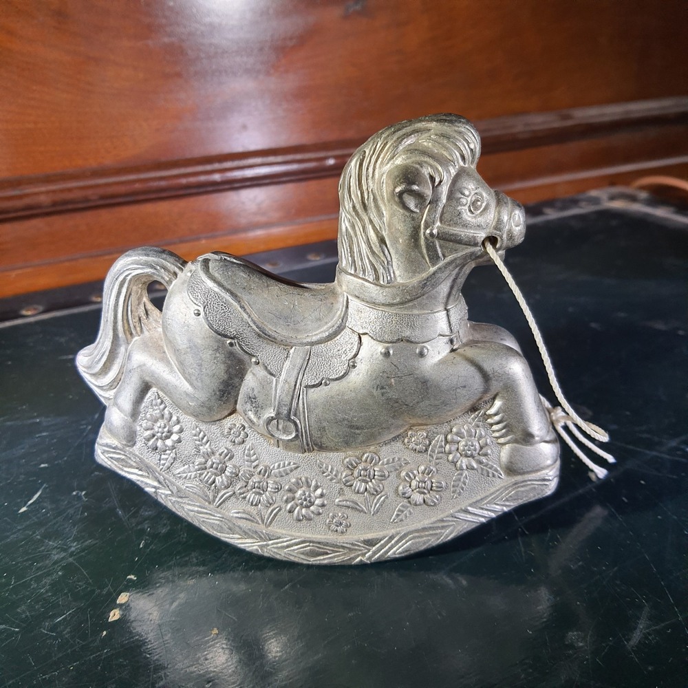Vintage Rocking Horse Coin Piggy Bank Leonard Made In Italy Silver Plated 1970s
